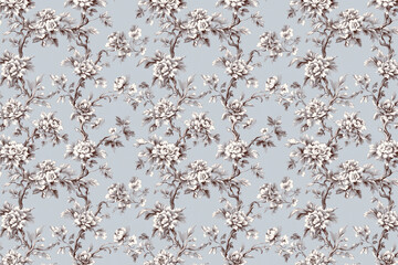 Poster - Floral Toile Tapestry Pattern. Vintage botanical wallpaper pattern. Background image. Created with Generative AI technology