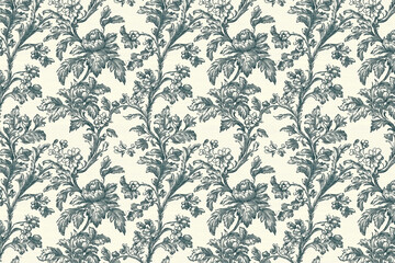 Poster - Floral Toile Tapestry Pattern. Vintage botanical wallpaper pattern. Background image. Created with Generative AI technology
