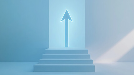 Aufkleber - Blue Neon Arrow Pointing Up on Minimal Staircase
