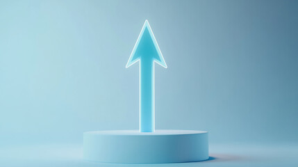 Poster - Neon Blue Arrow on Minimal Podium with Abstract Background