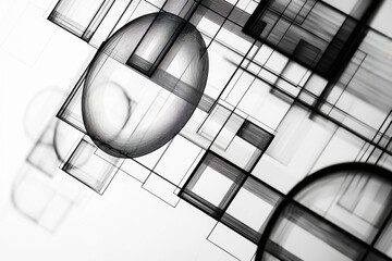 Poster - Intersecting geometric shapes create a visually stimulating abstract line art composition in black and white