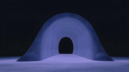 Poster - Minimal art, Abstract minimal blue tunnel with dark background symbolizing challenge, hope, new opportunities and the unknown
