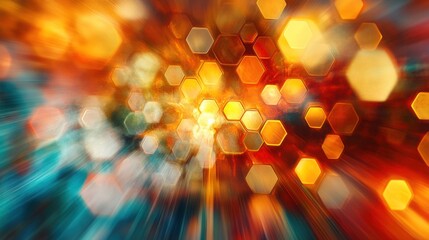 Poster - Customizable abstract hexagon designs layered with artistic light beams for unique presentations.