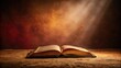 © vilavanh - Dark red background with a large, ancient book lying open on a dusty surface, old book, antique decor, mystical texts