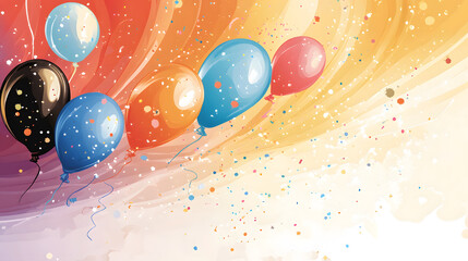 Poster - Colorful balloons float against a vibrant, swirling background, evoking a festive and joyful atmosphere