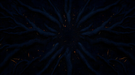 Poster - Minimal art, Minimal art composition featuring orange sparks falling on a dark blue textured surface, creating a captivating visual experience