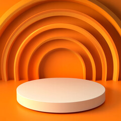 Aufkleber - Modern Orange Podium with Abstract Curved Arch Design for Display and Mockup