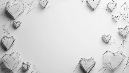 Fototapete - White Hearts Frame Background for Valentines Day and Wedding Design