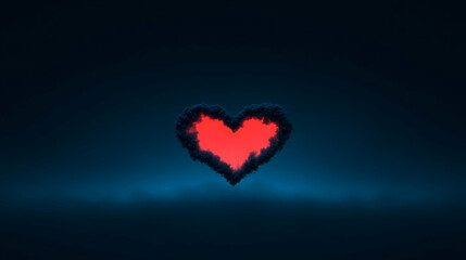 Poster - Minimal art, Dark and minimal digital art representing a heart shaped red cloud floating in a dark blue environment