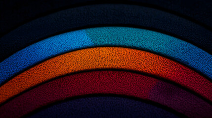Poster - Minimal art, Semicircular shapes with a grainy texture form a colorful rainbow pattern, evoking a sense of minimal art and symbolism