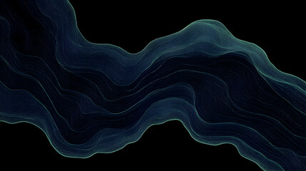 Poster - Minimal art, Dark minimal wavy lines flowing dynamically, generating elegant movement across deep black background