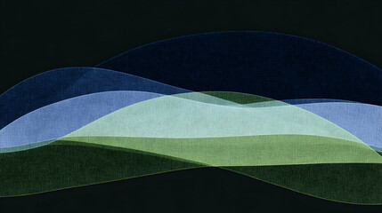 Poster - Minimal art, Minimalist artwork blending soft blue green curves on deep background, evoking peaceful, fluid visual harmony through organic abstract design