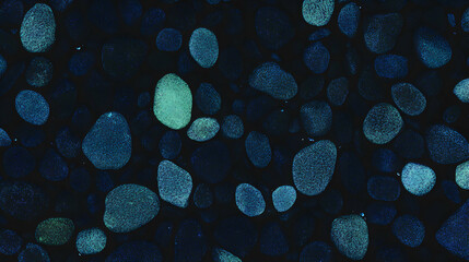 Poster - Minimal art, Seamless minimal art pattern with blue and green pebbles on a dark background, creating an abstract and elegant design