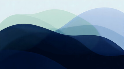 Poster - Minimal art, Gentle waves in soothing blue green tones creating peaceful abstract landscape, representing calm and contemplative visual design for creative backgrounds
