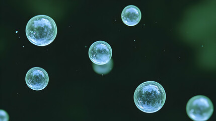 Poster - Minimal art, Floating greenish cells in dark primordial soup, embodying the essence of life, create a minimal art concept rich in abstract beauty