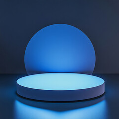 Aufkleber - Futuristic Blue Glowing Podium with Circular Backdrop for Display or Mockup