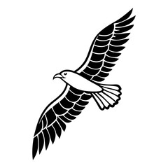 Poster - black silhouette of a seagull flying with wide open wings. isolated bird silhouette. vector illustra