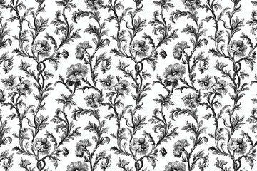 Poster - Floral Toile Tapestry Pattern. Vintage botanical wallpaper pattern. Background image. Created with Generative AI technology
