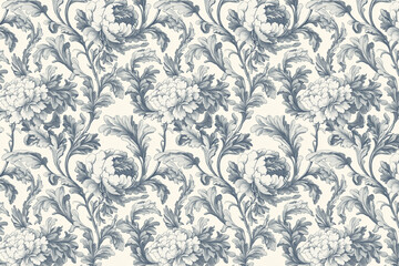 Poster - Floral Toile Tapestry Pattern. Vintage botanical wallpaper pattern. Background image. Created with Generative AI technology