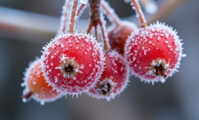 Canvas Print - Frosted red berries on a branch