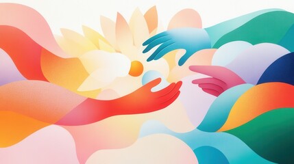 Poster - Illustrators Capture Interconnectivity Through Vibrant Hands and Colorful Abstract Elements