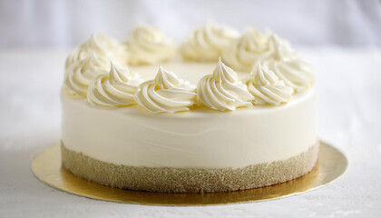 Wall Mural - Delicious white chocolate cake topped with creamy frosting. Tasty festive dessert. Sweet food.