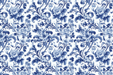 Poster - Floral Toile Tapestry Pattern. Vintage botanical wallpaper pattern. Background image. Created with Generative AI technology