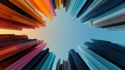 Poster - Aerial View of High-Tech Metropolis at Dusk with Color-Coded Data Visualization and Modern Architecture