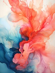 Poster - An abstract artwork featuring a mesmerizing blend of flowing pink, red, and blue hues, creating a dynamic and ethereal visual experience
