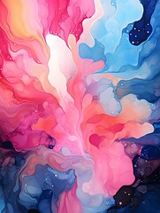 Poster - An abstract artwork featuring a mesmerizing blend of flowing pink, red, and blue hues, creating a dynamic and ethereal visual experience