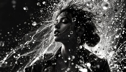 Woman in Water: A Dramatic Black and White Portrait