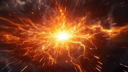 Poster - Explosive energy burst illuminating a dark sky full of energetic light and movement