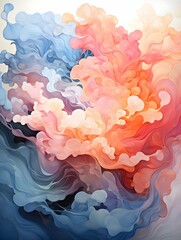 Poster - An abstract artwork featuring a mesmerizing blend of flowing pink, red, and blue hues, creating a dynamic and ethereal visual experience