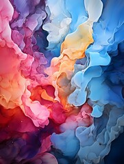 Poster - An abstract artwork featuring a mesmerizing blend of flowing pink, red, and blue hues, creating a dynamic and ethereal visual experience