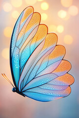 Poster - An exquisite macro shot of a vibrant butterfly wing, showcasing the detailed patterns and vivid colors against a soft, blurred background,
