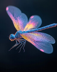 Aufkleber - A captivating macro photograph of a dragonflyâ€™s iridescent wings, reflecting light and showcasing the intricate veins and vibrant hues,