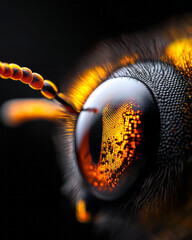 Poster - A stunning macro close-up of a beeâ€™s eye, capturing the complex facets and iridescent reflections that highlight its role in nature,