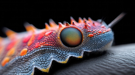 Aufkleber - A detailed macro view of a caterpillarâ€™s textured skin, revealing the intricate patterns and vibrant colors that signify its stage of growth,