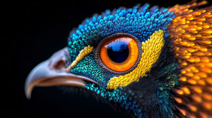 Aufkleber - A vibrant macro close-up of a peacockâ€™s feather, showcasing the iridescent colors and detailed eye patterns that create its stunning display,