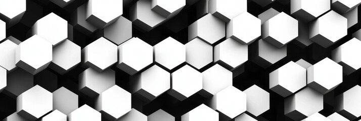 Poster - A detailed geometric pattern with repeating hexagons and intricate line details in monochromatic black and white, showcasing precision and symmetry,