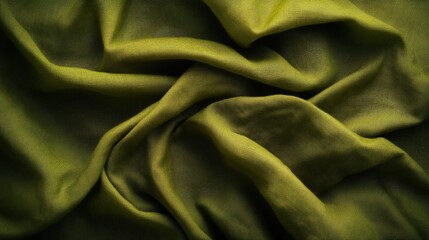 Leinwandbilder - Close-up of olive green fabric with soft folds and wrinkles, showing texture and drape.