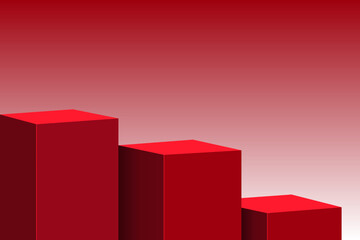 Wall Mural - 3d three height gradient rectangular platform, blank red product studio background, stage, podium fo