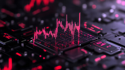 Poster - A detailed virtual reality interface presenting stock market chart lines as part of an interactive financial dashboard, complete with holographic indicators and customizable views,