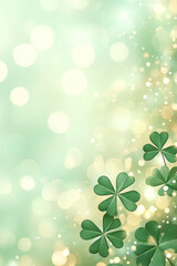 Aufkleber - An elegant St. Patrick's Day backdrop with luminous clover shamrocks shimmering against a soft, golden bokeh background,