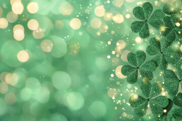 Aufkleber - A beautiful festive illustration of sparkling clover shamrocks set against a radiant golden bokeh background, embodying the spirit of St,