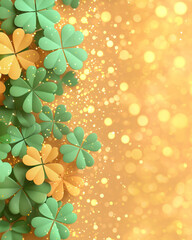 Aufkleber - A lively St. Patrick's Day background showcasing radiant clover shamrocks sparkling against a vibrant golden bokeh