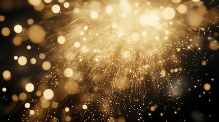 Aufkleber - Abstract gold bokeh lights burst on black background.