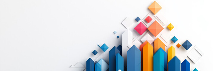 Poster - A geometric blue pix arrow icon pointing upwards, symbolizing growth and progress in a clean and abstract style,