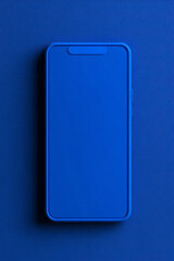 Fototapete - A minimalist blue pix smartphone icon, with simple pixel patterns creating a clean and modern representation of mobile technology,
