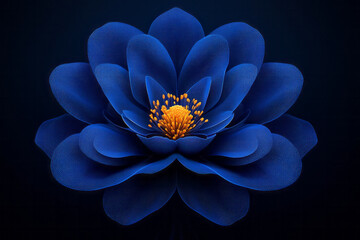 Poster - An artistic abstract blue pix flower symbol icon, combining tiny pixels to form vibrant petals and a detailed center, perfect for creative designs,